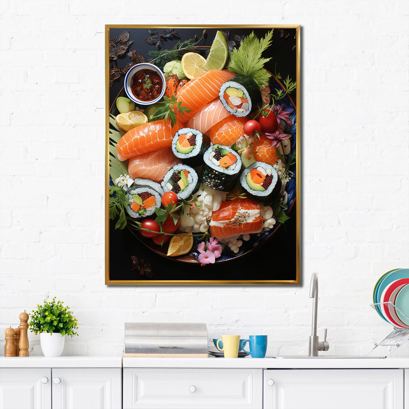 Nourriture et boissons, art mural, salon, H 40 po x l 30 po x P 1,5 po, Cadre flottant doré