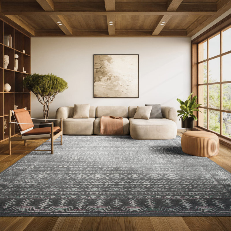 Tapis gris foncé / ivoire Southwestern, Rectangle 8 pi x 10 pi
