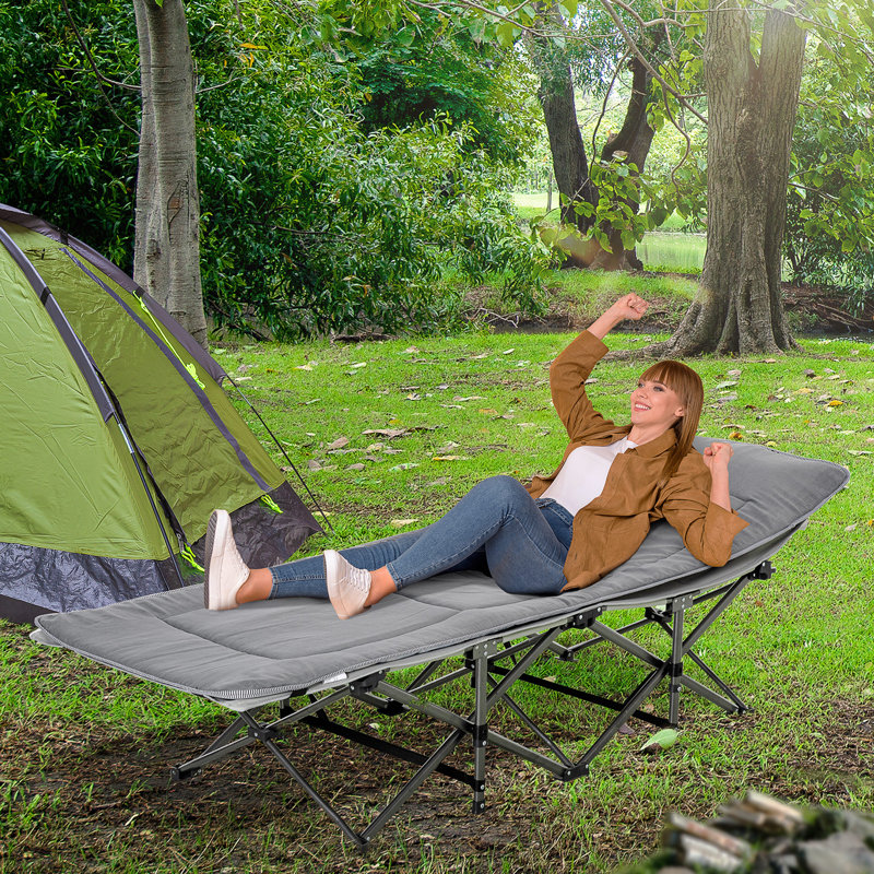 Lit de camp pliant pour adultes avec coussin gris clair