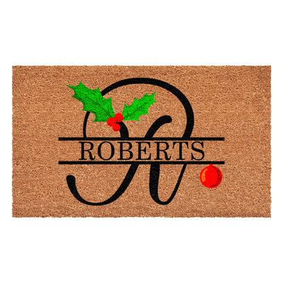 Personalized Christmas Holly Doormat, Letter R