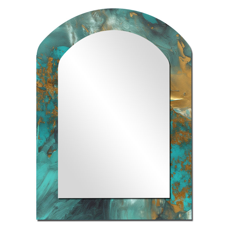 Golden Sunshine Wild Turquoise River Abstract IV - peinture abstraite arche, miroir mural unique, miroir asymétrique moderne, impression sur métal