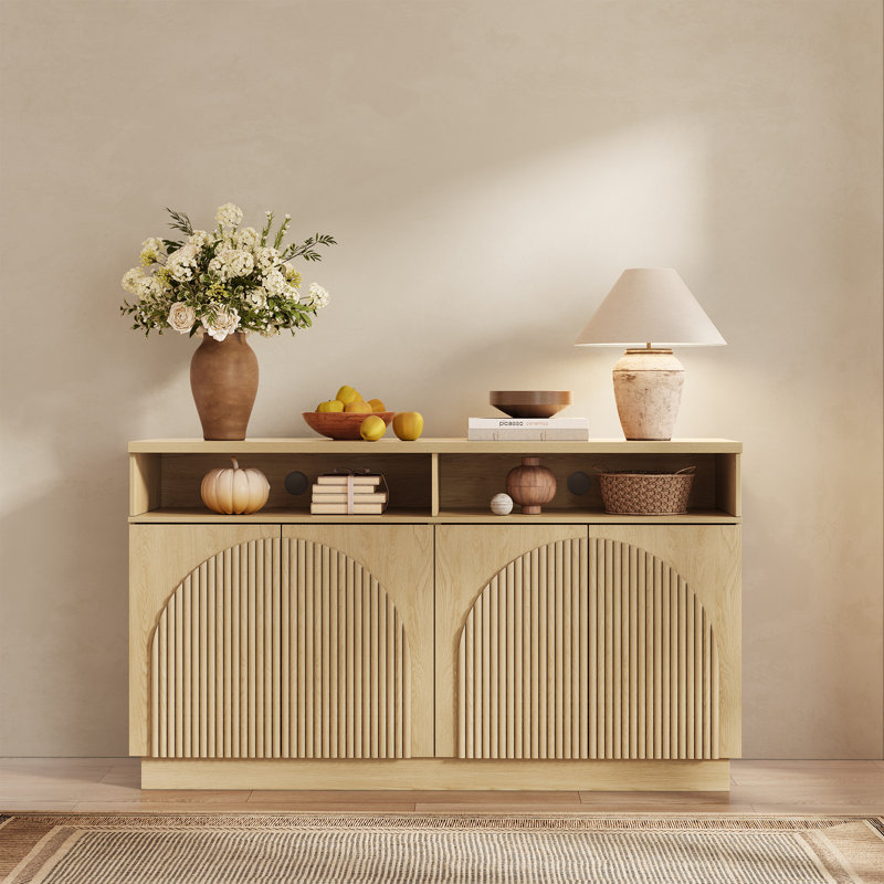 Designer 55'' Curved Three-dimensional Texture Sideboard, Brown