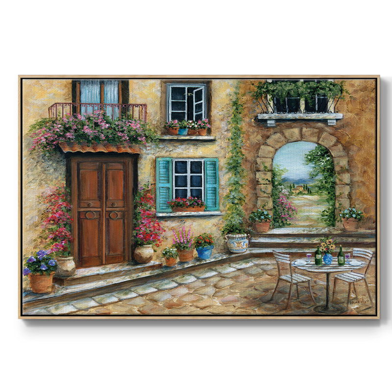 Tuscan Courtyard, reproduction d'art sur toile, H 27 po x l 41 po x P 2 po, Bois naturel