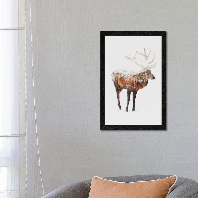 Deer V by Andreas Lie - Print on Canvas, 101.6 cm H x 66.04 cm W, Black Floater Framed