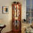 Lighted Corner Glass Display, Dark Oak, Adjustable Shelving, - Toppling, For Antique And Collectible Storage In Living Room
