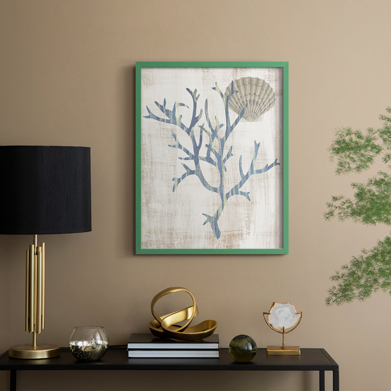 Reproduction encadrée de varech III - bois massif, H 21 po x l 17 po, Vert