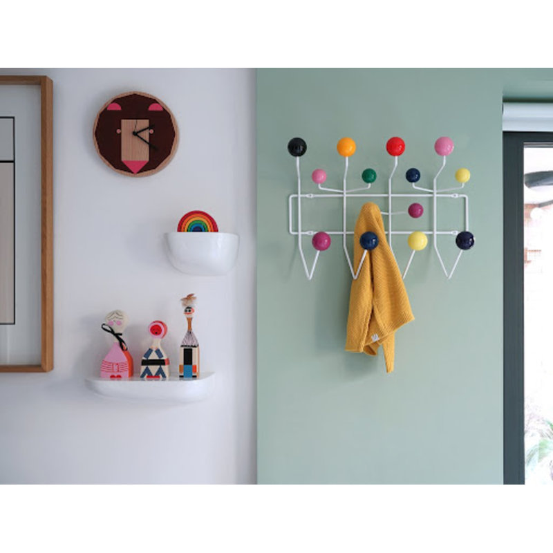 Metal Wall Organizer with Key Hooks, White/Yellow/Blue