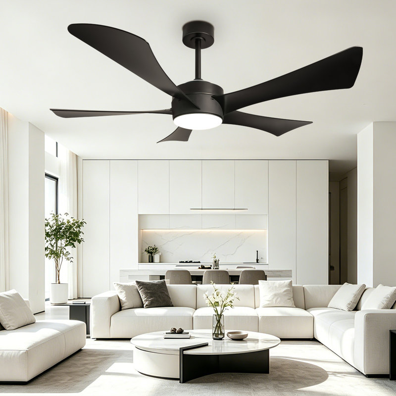 Ventilateur de plafond moderne de 52 po avec lumière DEL, changement de couleur RVB, télécommande et contrôle de l'application, blanc / noir