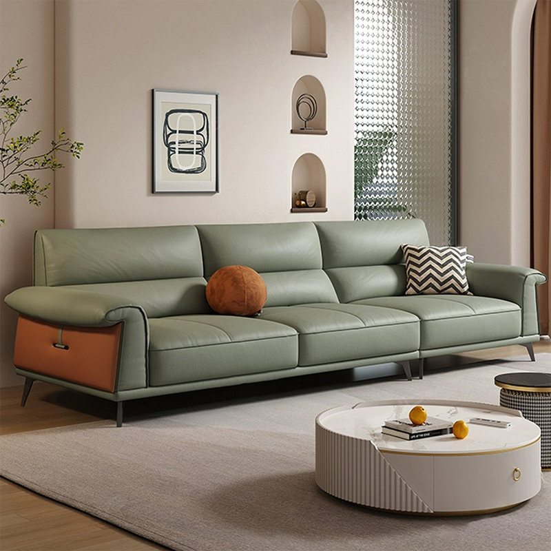 Canapé modulaire vert en cuir véritable, H 32,68 po x l 98,43 po x P 37,01 po, 3, Vert