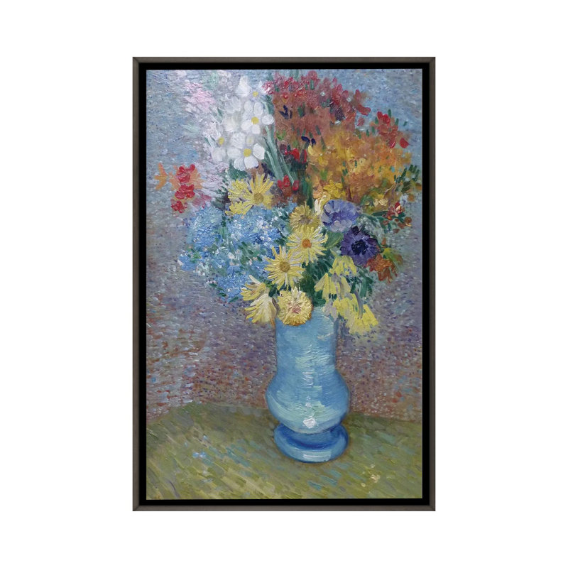 Fleurs dans un vase bleu, C.1887 - reproduction d'art mural, Gris, Reproduction encadrée sans passe-partout