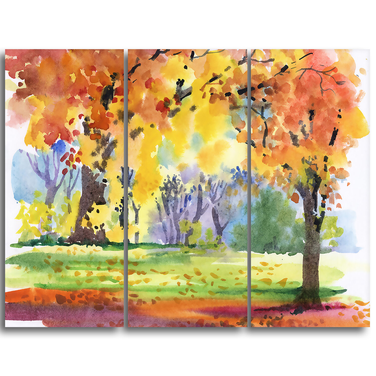 Autumn Trees Multi Panel Canvas Wall Art, Autumn Park Canvas, Autumn Park Canvas  Set - Best Canvas Wall Art