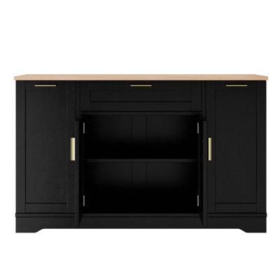 Multi-Functional Storage Sideboard, Extendable Dining Table, Adjustable Shelves, 3-Tier Pull-Out Rack, Kitchen Island Storage
