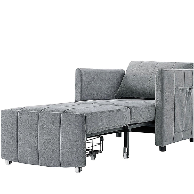 Canapé-lit rembourré convertible, canapé-lit escamotable de 31,5 po avec dossier réglable à 5 positions, poches latérales et panier de rangement, chaise-lit pliable, méridienne de salon, appartement, gris