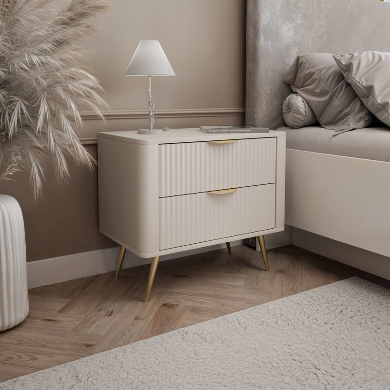 63 cm W Bedside Table, Beige