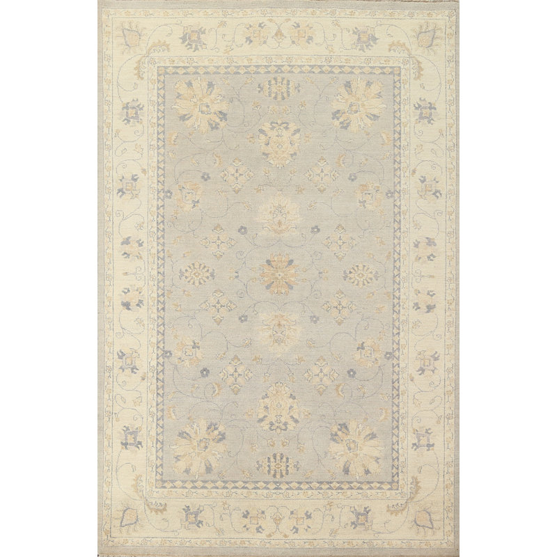 Tapis gris en laine noué à la main de conception unique 5 pi 6 po x 8 pi 0 po Peshawar Chobi