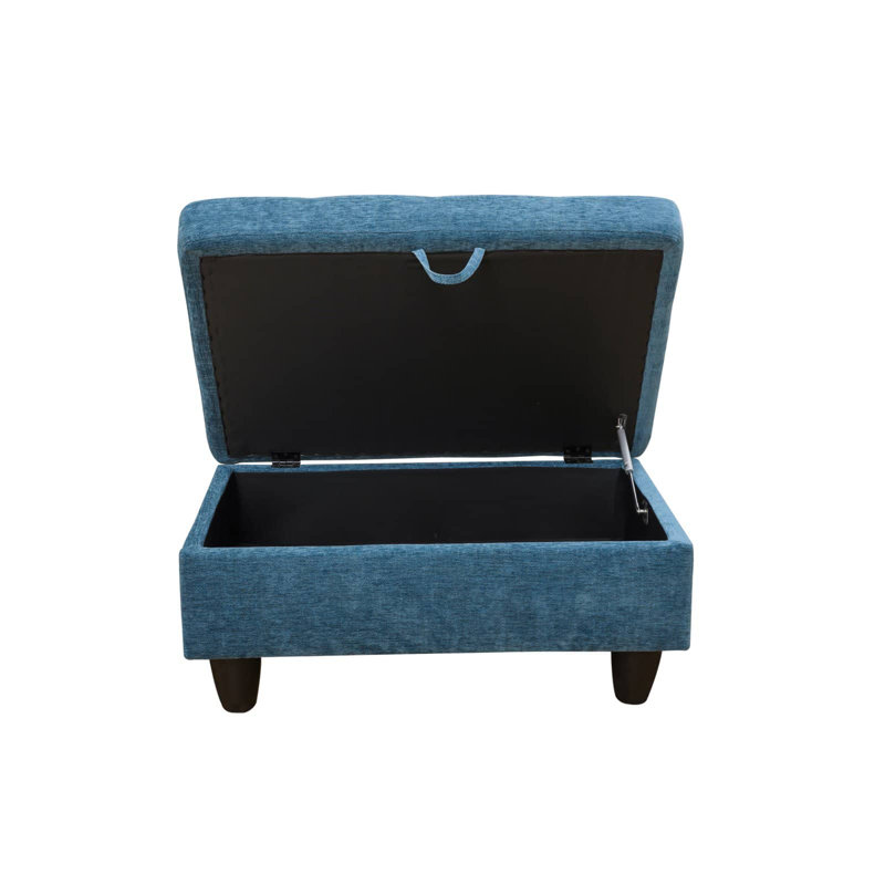 Pouf de rangement en tissu capitonné de 89 cm de large, Bleu
