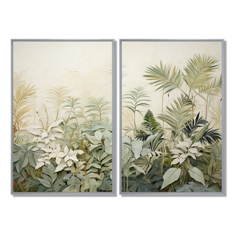 Paysage de jungle rétro I - art mural vert, 36" H x 48" W, Impression encadrée flottante, Silver