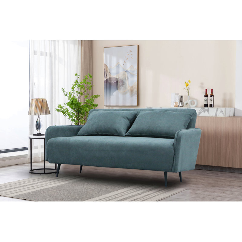 Causeuse convertible l 61 po en tissu gris avec coussins