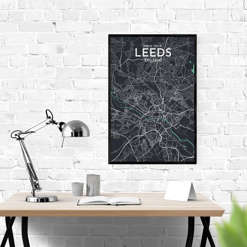 Carte de la ville de Leeds, impression, H 36 po x l 24 po, Vert / gris
