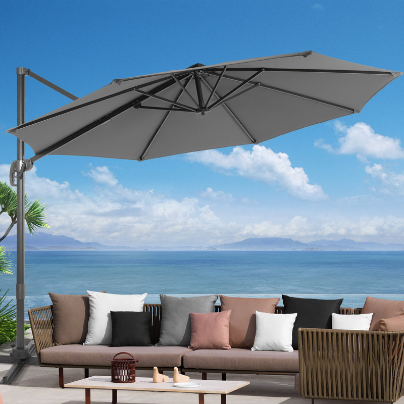 Parasol en porte-à-faux rectangulaire Sayhaan , Gris, H 106 po x l 138 po x P 138 po
