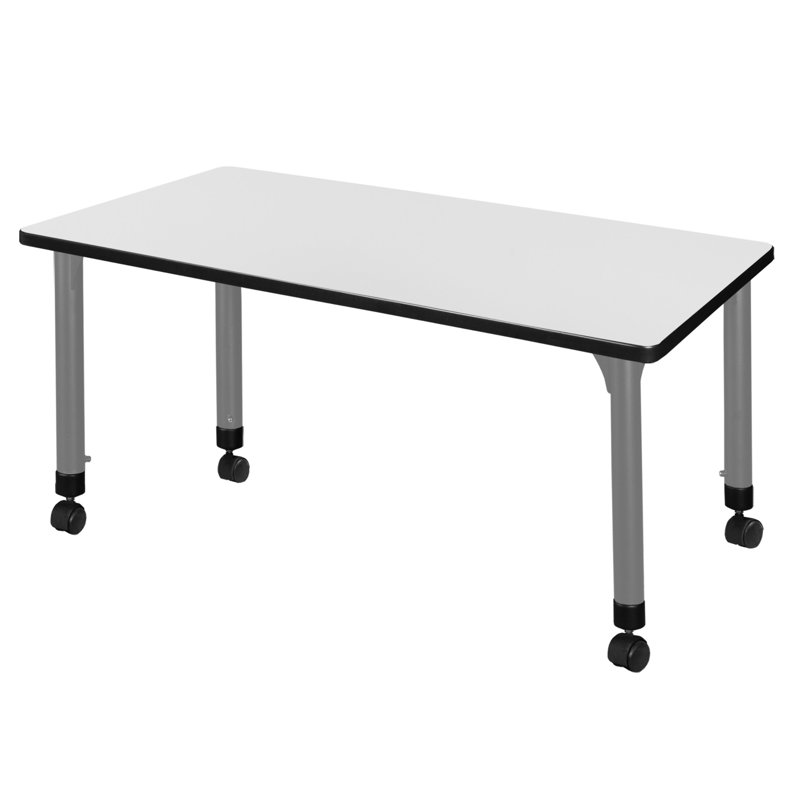 Kee Height Adjustable Training Table with Casters, White