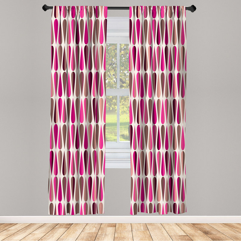 Microfiber Floral Semi-Sheer Rod Pocket Curtain Panels, 28" W x 63" L, Pink/Brown/Beige