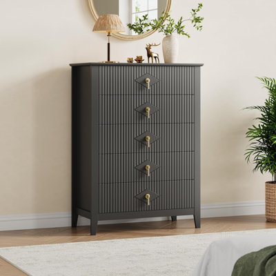 43" Tall Fluted 5 Drawer Wood Dresser Space-Saving Cabinet