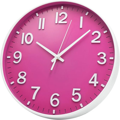 HZDHCLH Wall Clocks Battery Operated 12 Inch Silent Non Ticking Modern Wall Clock For Living Room Bedroom Kitchen Office Decor (Rose Red)