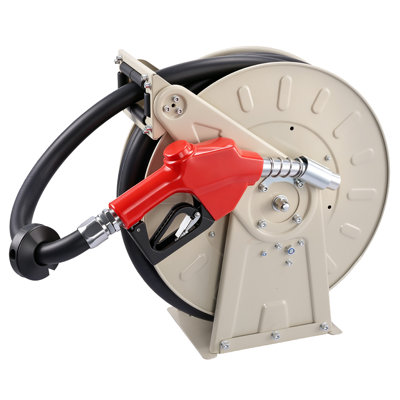 Retractable Fuel Hose Reel, 1 inch x 33 ft, Spring-Driven Rewind, 300 PSI, Durable Carbon Steel Frame with Industrial Rubber Hose, Suitable for Diesel and Kerosene
