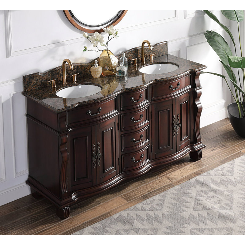 Trawick 64'' Double Bathroom Vanity with Marble Top