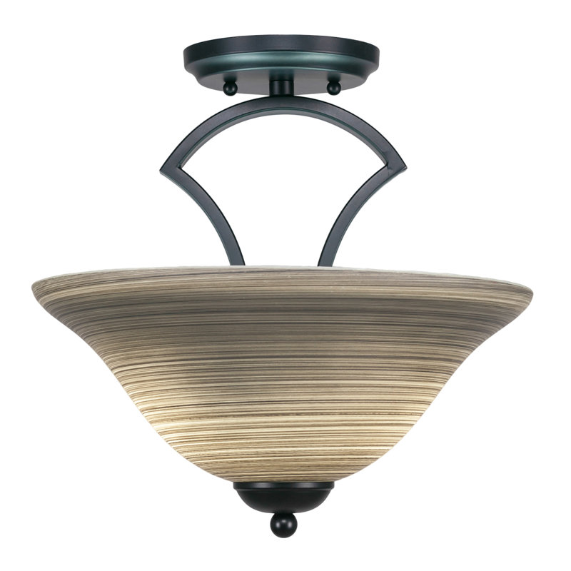 Zilo Semi-Flush 2-Bulbs Shown In Dark Granite Finish With 12" Cayenne Linen Glass, Dark Granite, Gray