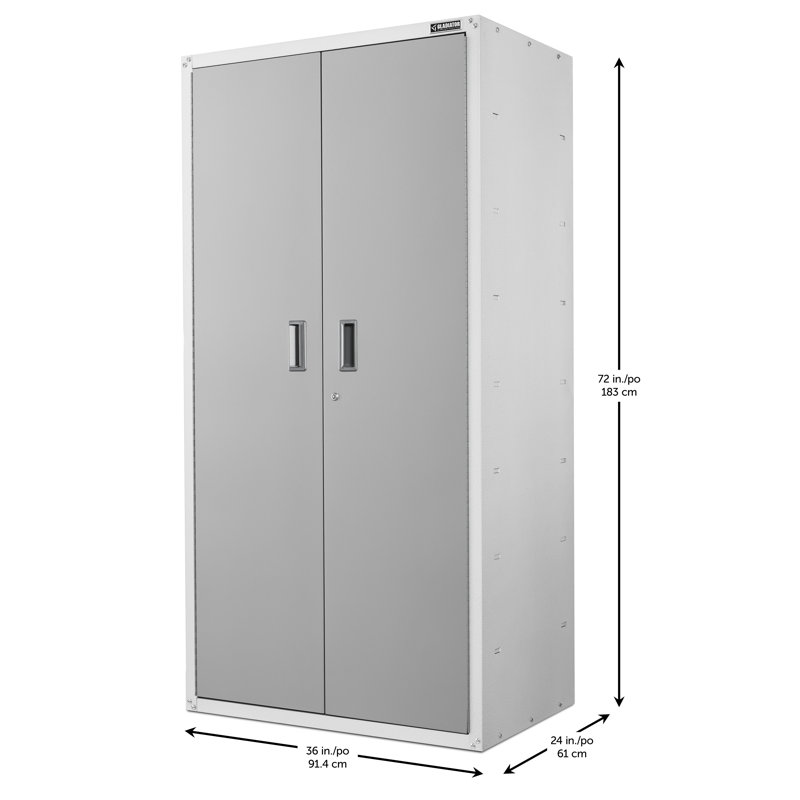Freestanding Lockable Tread Cabinet with Adjustable Shelving in Hammered White