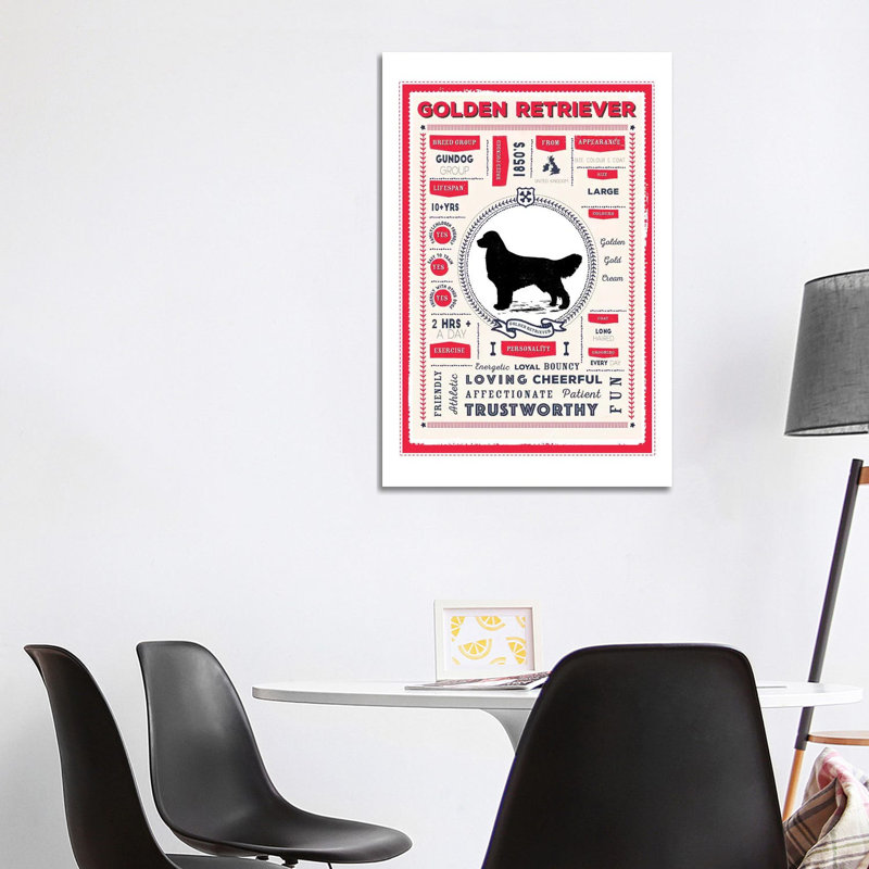 Golden Retriever Infographic Red by PaperPaintPixels - Wrapped Canvas Print, 101.6 cm H x 66.04 cm W x 3.175 cm D