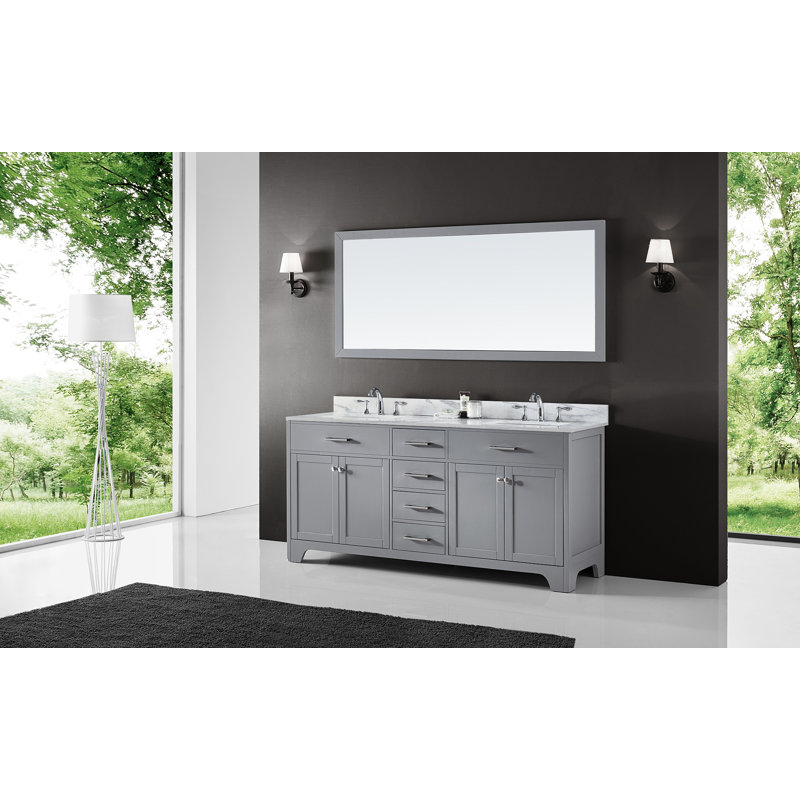 Meuble-lavabo 72 po Claristine avec comptoir en quartz et trou pour lavabo, Gris, Blanc / gris / veine bleue