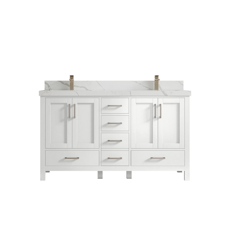 Ensemble de meuble-lavabo double 60 po Malibu, Calacatta Laza