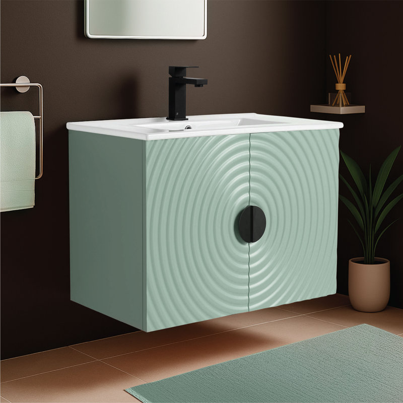Meuble-lavabo moderne avec portes circulaires cannelées de 30 po de largeur Pell Pixell, Vert menthe