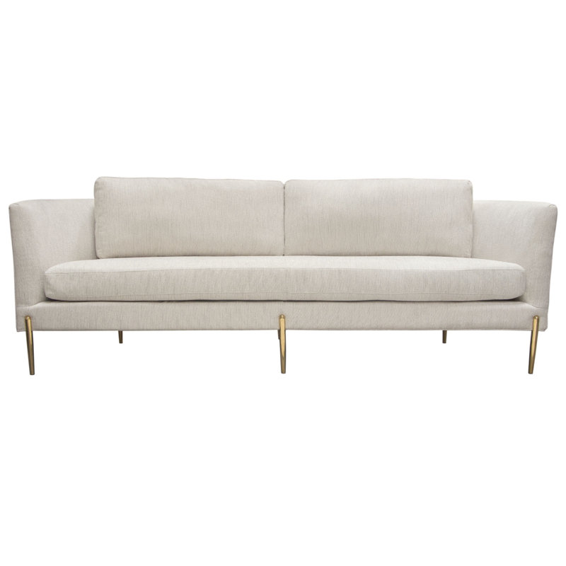 Canapé Meny Modern, tissu texturé crème clair, métal doré 92 pouces