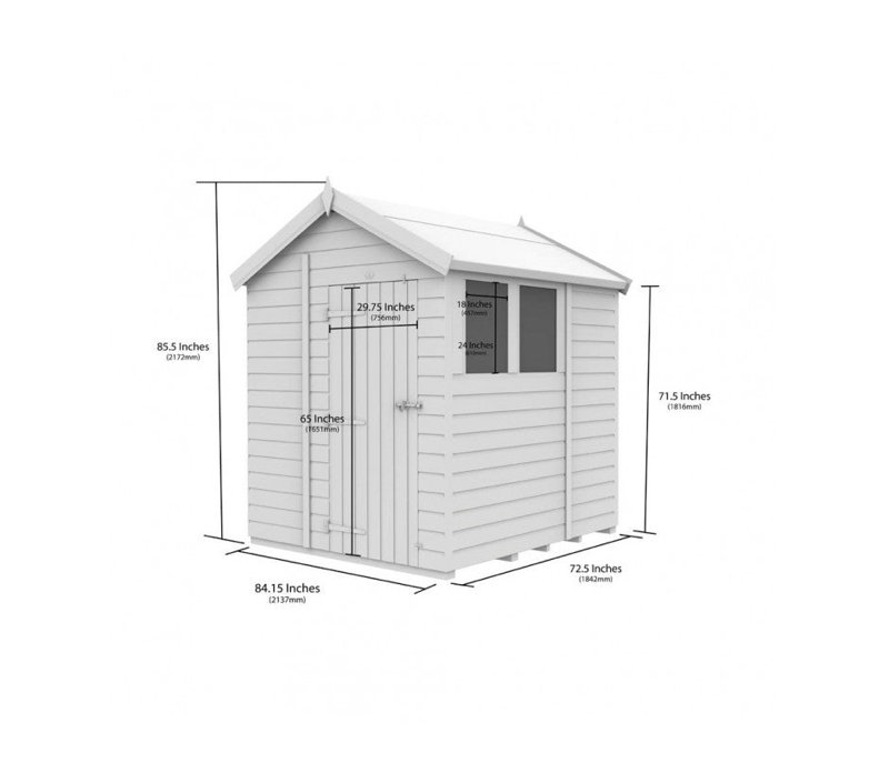 Total Sheds 7ft x 6ft Apex Garden Shed - Single Door - With Windows - Pressure Treated Timber - UK Manufactured