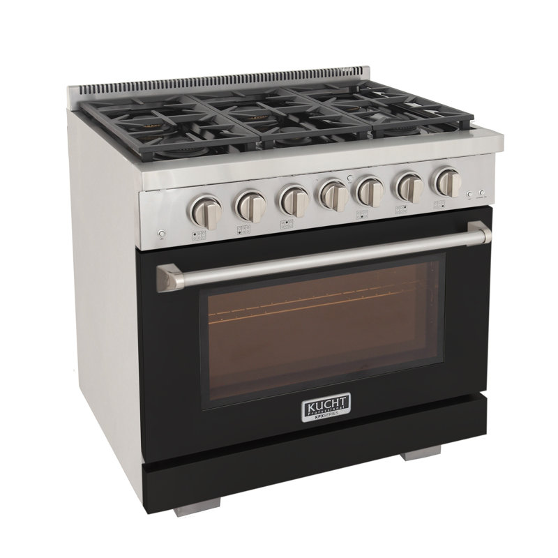 36 in. 5.2 cu. ft. Natural Gas Range and Convection Oven in Black with True Simmer Burners, Natural Gas, Black