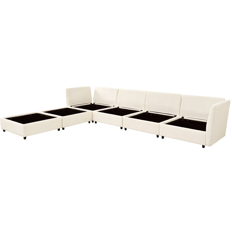 Lit modulaire élégant avec rangement spacieux - beige, 6 sièges, siège d'une hauteur de 19,7 po beige, sièges polyvalents