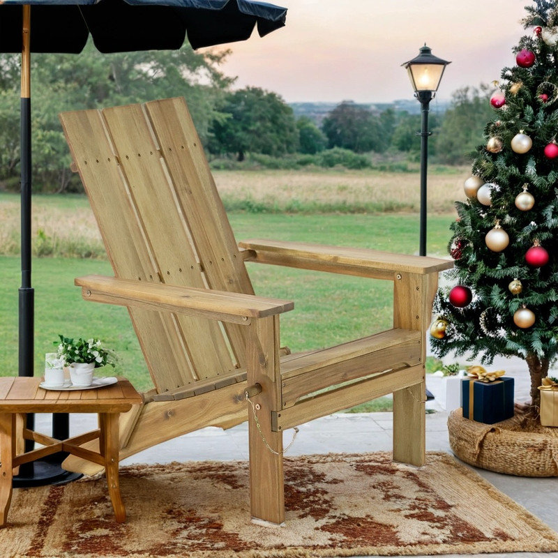 Chaise pliante Adirondack d'extérieur rustique avec structure en bois d'acacia et en acier patiné