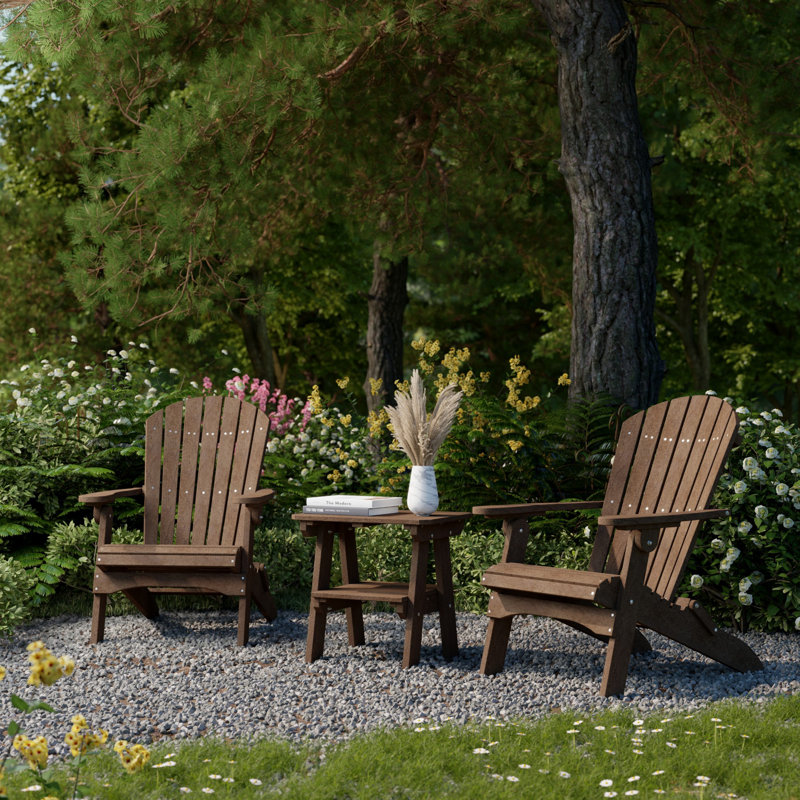 Ensemble Adirondack pliant 3 pièces avec table d'appoint Heritage, Brun Tudor