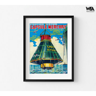 Capsule Mercury by Retrorocket, Space Mercury Retro Poster Print, Sci-Fi Kid Bedroom Theme Inspo, NASA Kid Artwork Decor