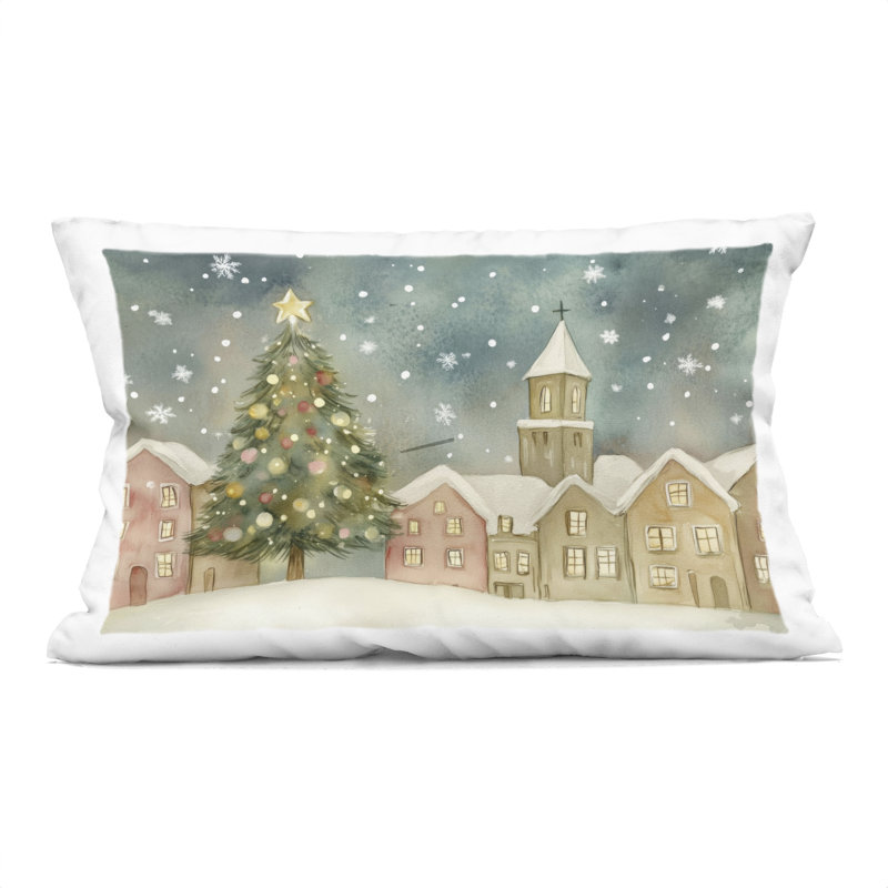 Coussin décoratif Christmas Village Snowfall, imprimé par LSR Design Studio