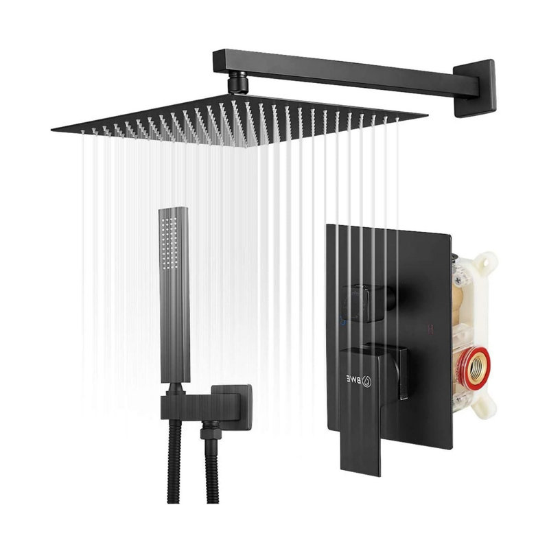 Black Luxury Single-Handle Double-Head 10-Inch Wall-Mounted Square Shower Head With Handheld Showerhead, Black