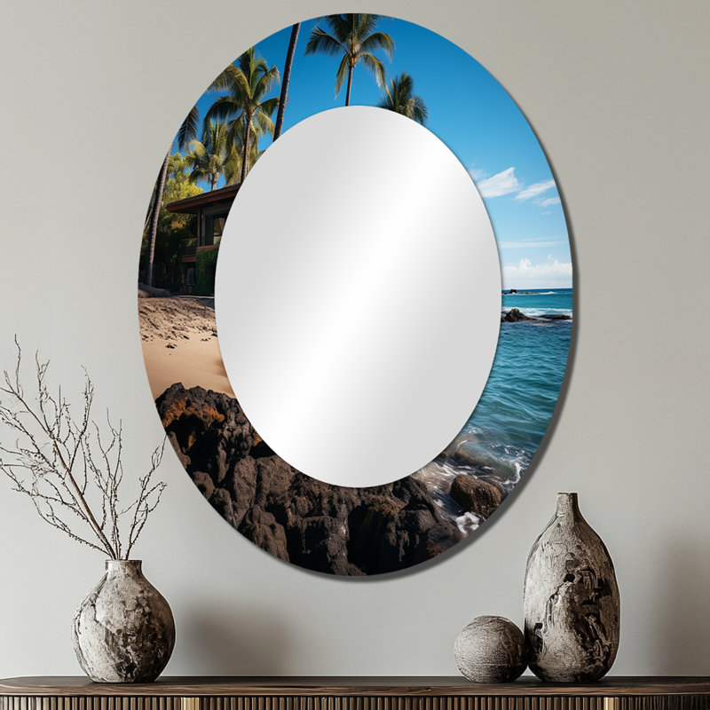 Hawaii Island Retreat - Miroir mural traditionnel ovale, 40 po x 30 po