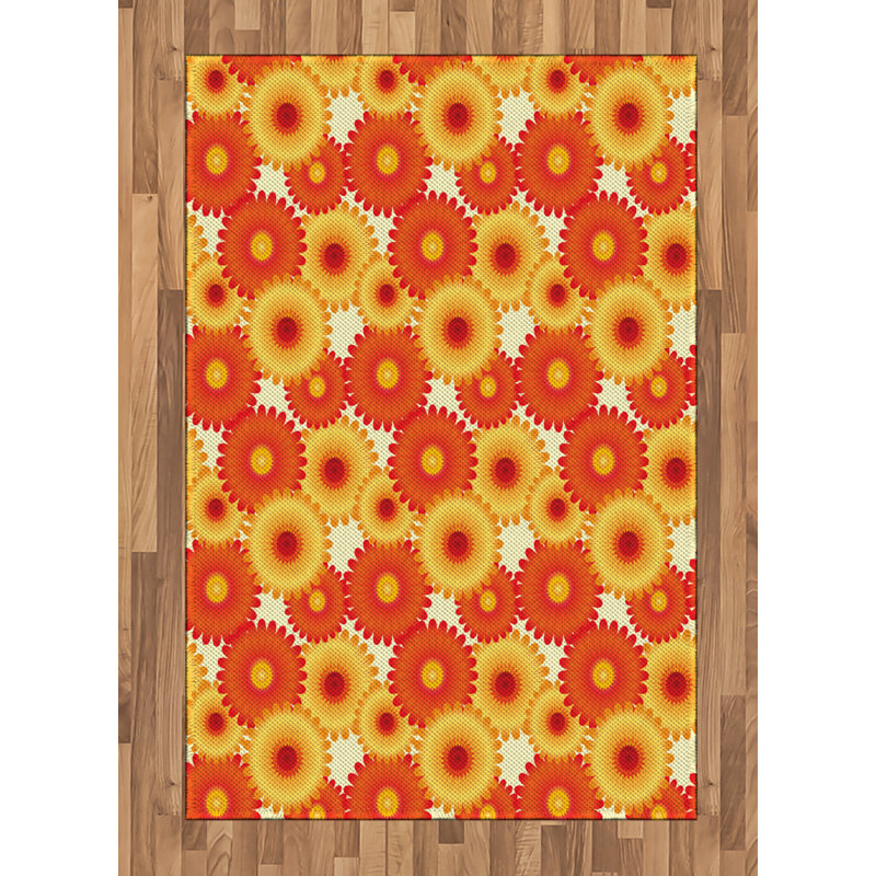 Orange High Density Long Fiber Poly Threads Decorative Area Rug Carpet, Rectangle 4' x 5'8"