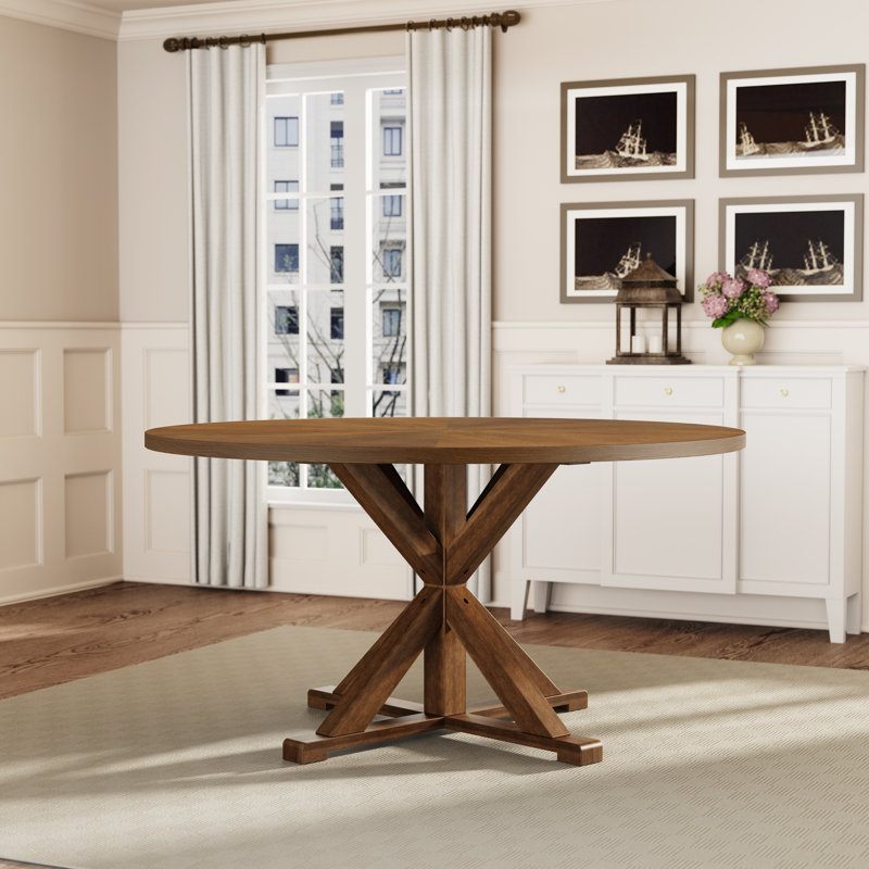 Evonia 59-Inch 8-Seat Round Solid Wood Dining Table, Brown, 31.5" H x 59"L x 59"W