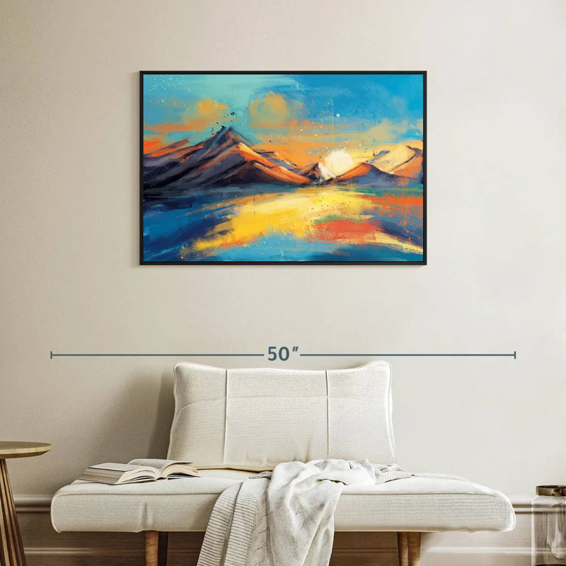 Coucher de soleil, paysage de Quenby, Cadre flottant noir, 37 po x 25 po