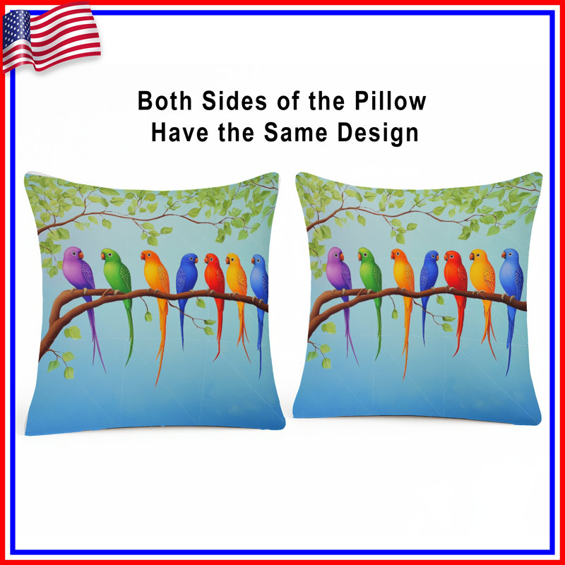 Coussin Parrots, oreillers double face animaux, 14 X 14 pouces